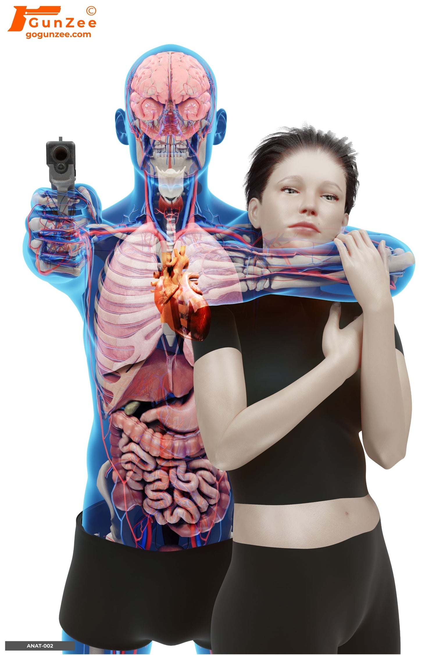 Anatomical Hostage Shield target with male threat behind smaller hostage figure