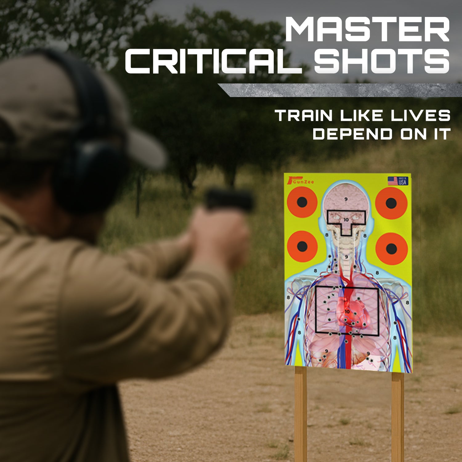 High Visibility Anatomical Shooting Targets 12"x18" – Numbered Paper for Range, Handgun, Rifle & Airsoft Practice – 25, 50, or 100 Packs