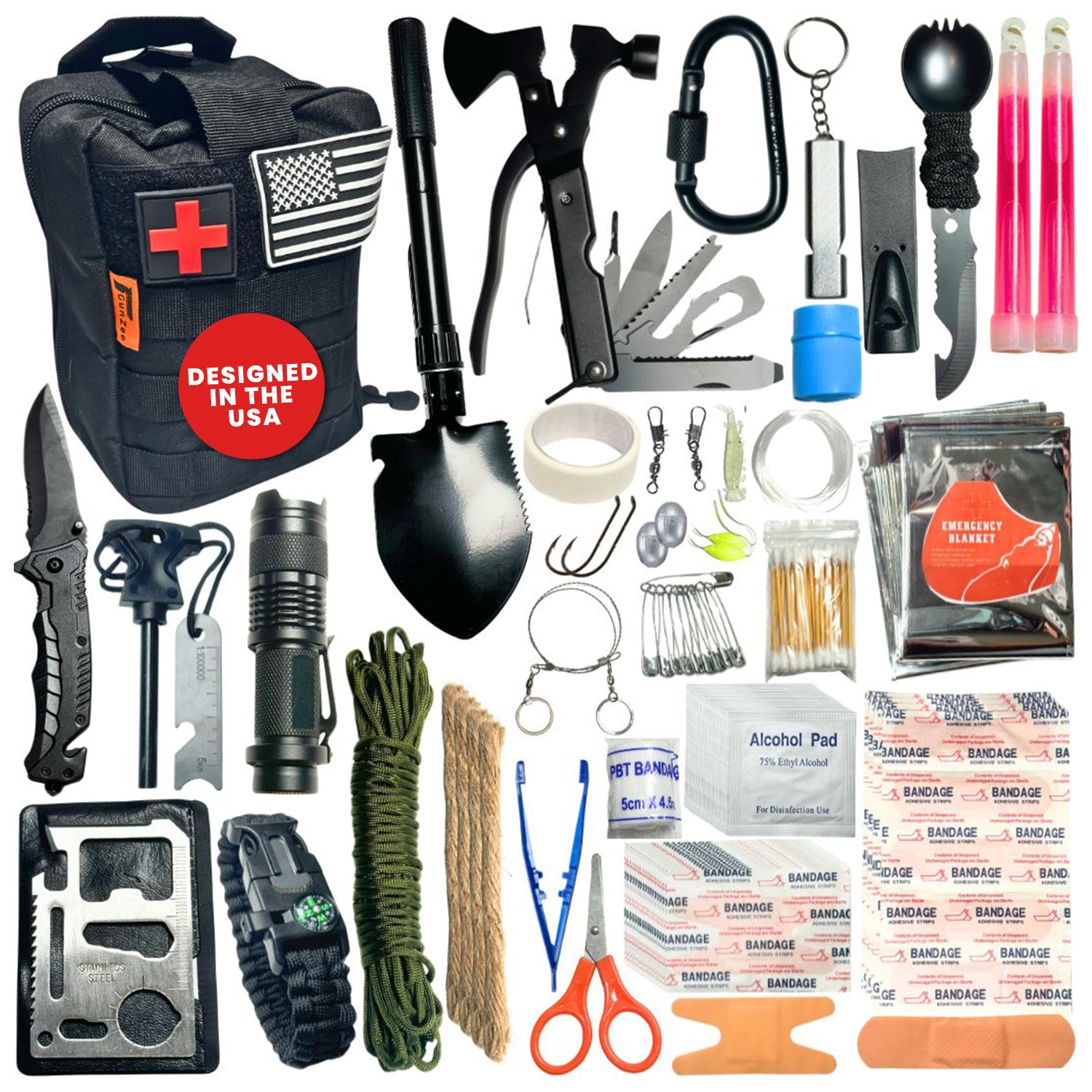 Survival Kit, 175Pcs Survival Gear First Aid Kit with Molle System Compatible Bag