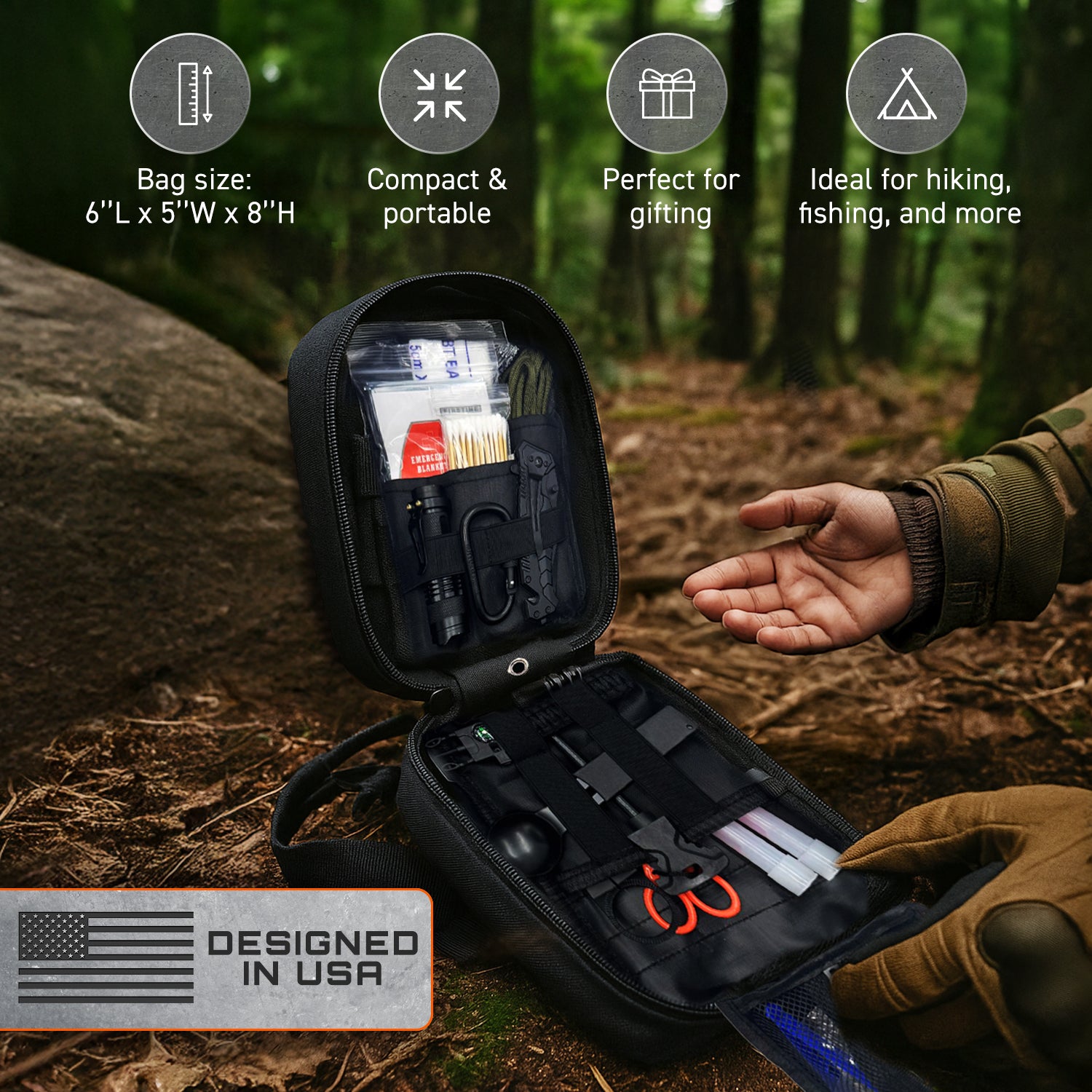 Survival Kit, 175Pcs Survival Gear First Aid Kit with Molle System Compatible Bag