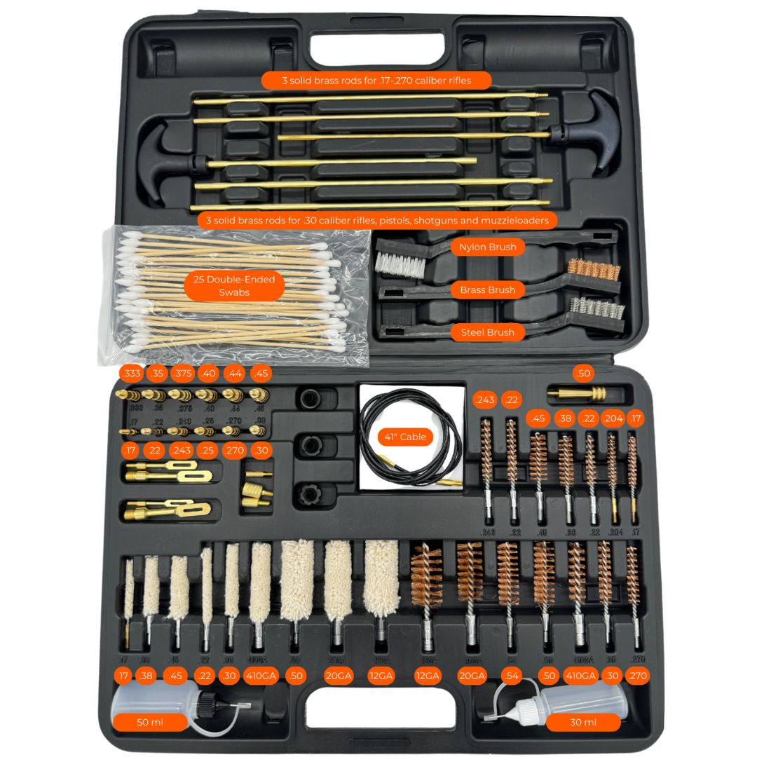 Deluxe All-in-One Gun Cleaning Kit – For Handguns, Rifles, Shotguns & Muzzleloaders with Brass Rods, Brushes, Jags & Case