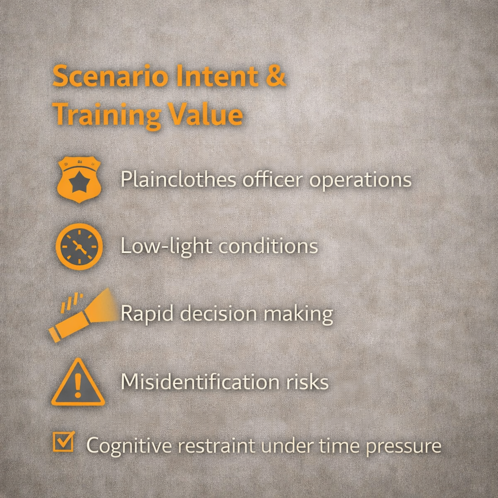 Low-Light Badge Presentation – Plainclothes Officer Identification Scenario