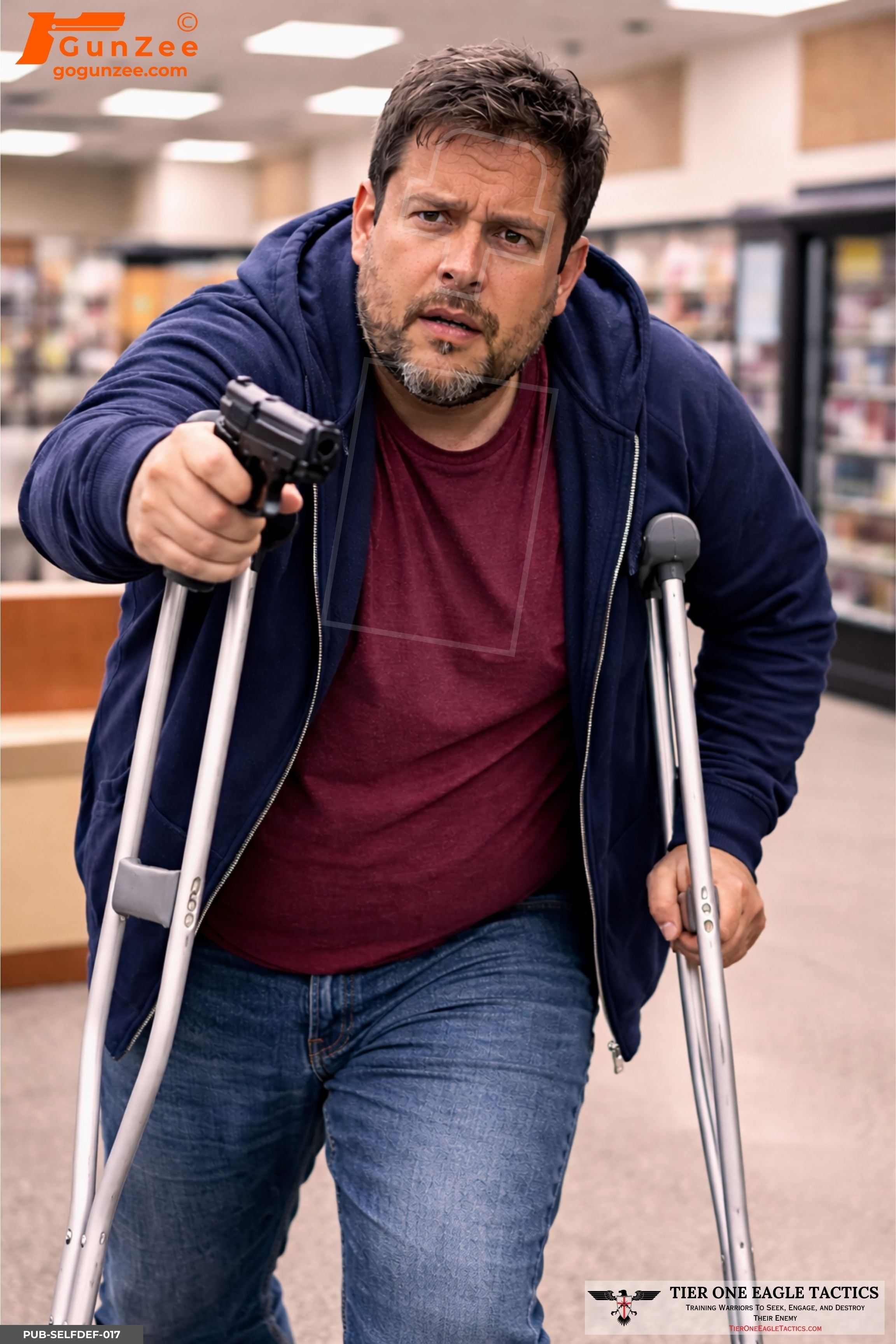 Man on Crutches Armed Confrontation Shooting Target