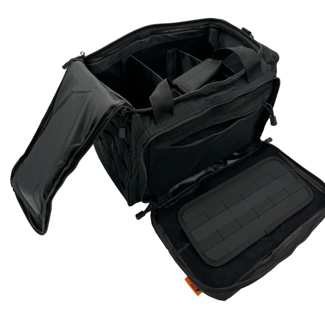 Heavy Duty Range Bag – 600D Ballistic Nylon Shooting Gear Bag with Padded Compartments, Customizable Dividers & Ample Storage for Firearms, Ammo & Accessories — detail view