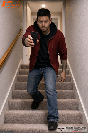 Stairwell Advancing Intruder With Cell Phone Shooting Target