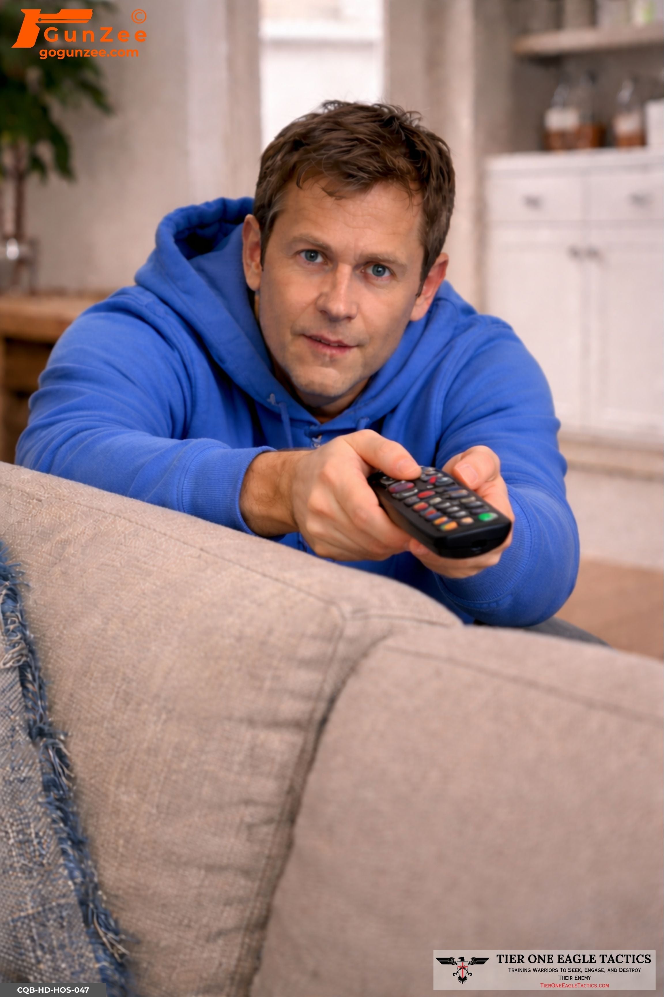 Living Room Couch Male With Remote Ambiguous Threat Shooting Target