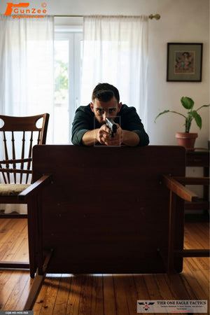 Dining Room Table Barricade Armed Male Shooting Target