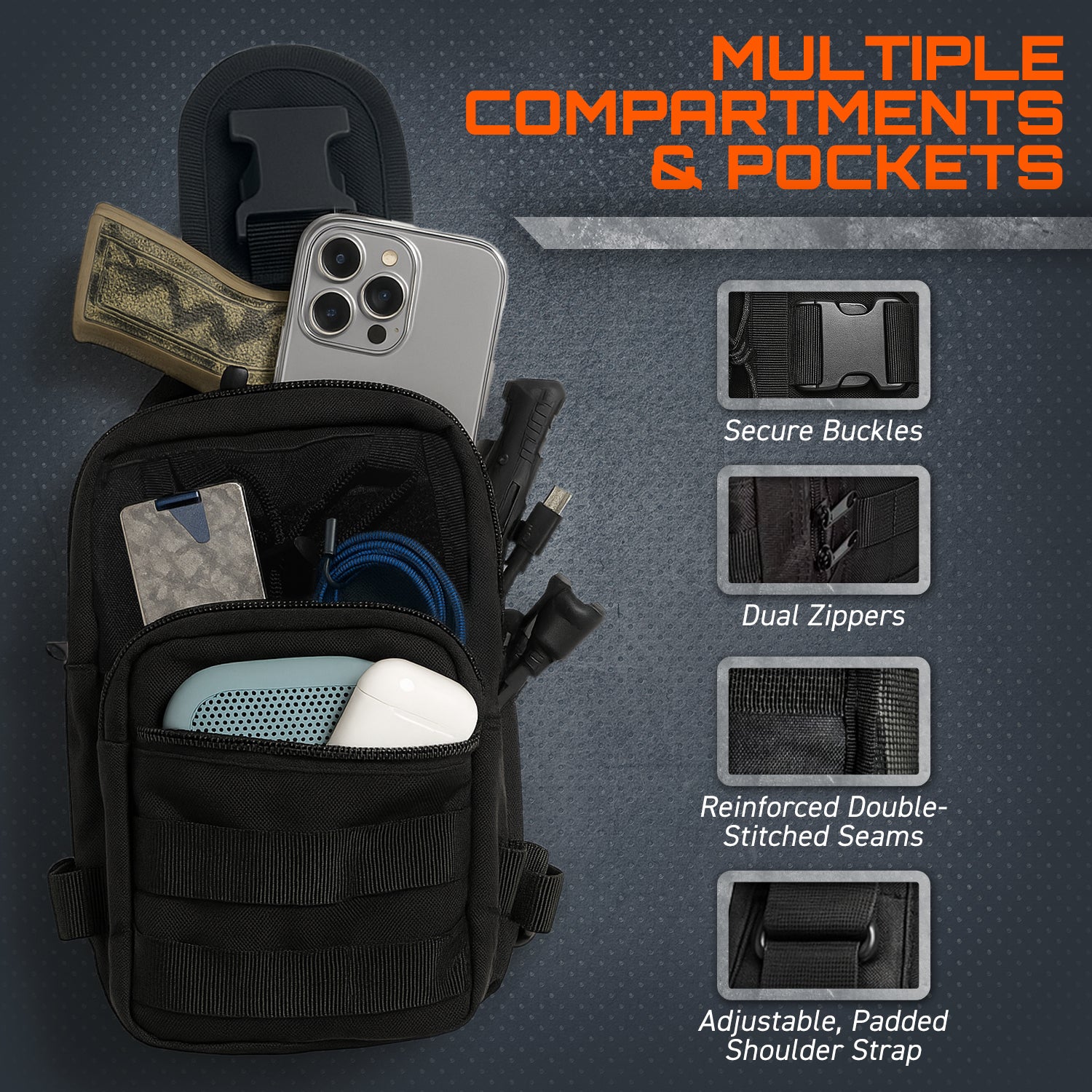 Heavy Duty Tactical Sling Backpack – Water-Resistant MOLLE Single-Strap Pack with Multiple Compartments for Military, Hiking & Outdoor Gear