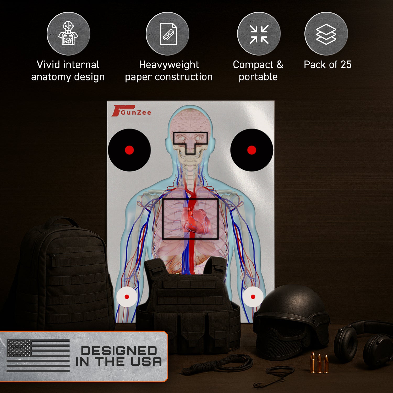 Anatomical Shooting Targets 22"x34" – Paper Range Targets for Handgun, Rifle & Airsoft Practice – 25 Pack