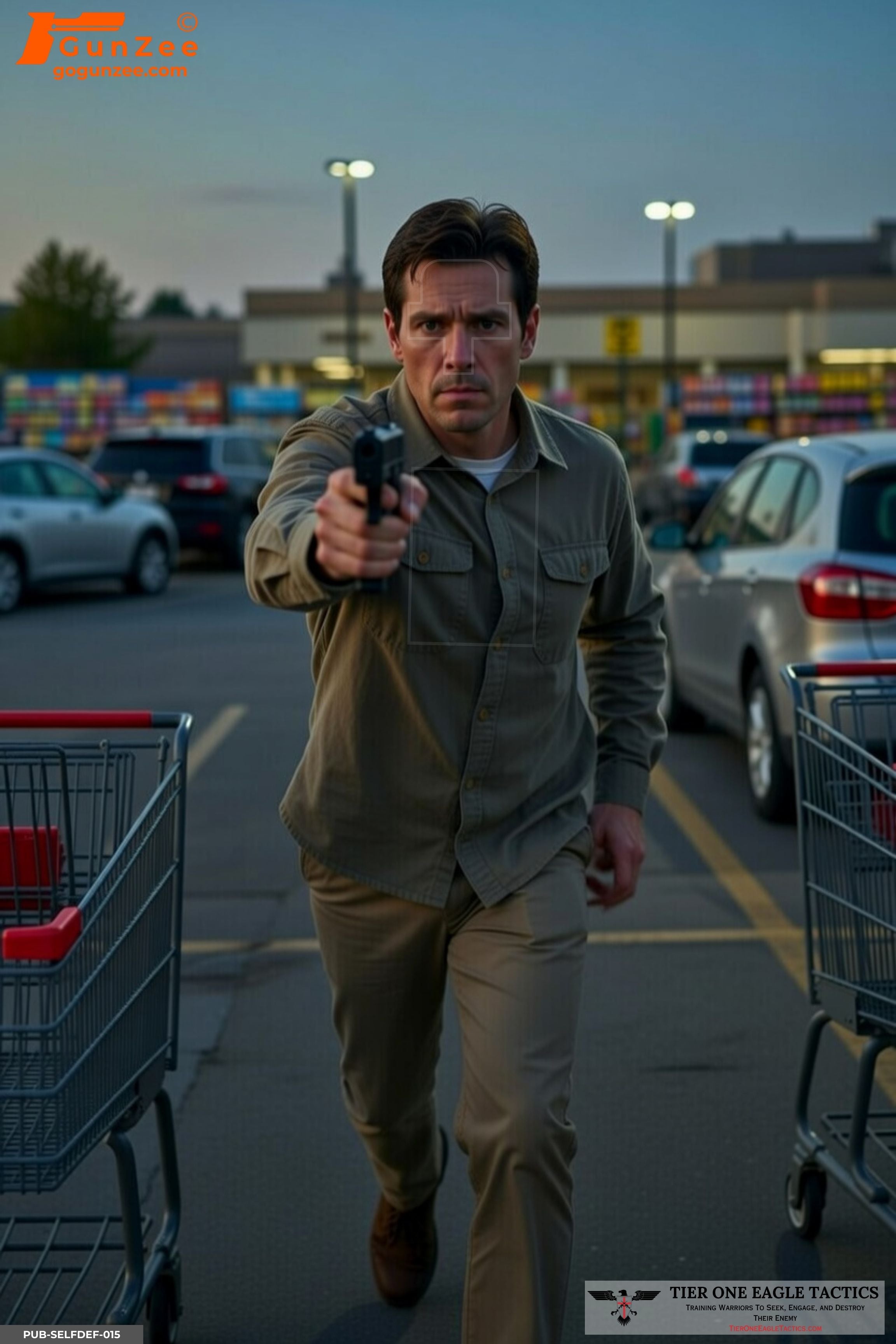 Grocery Store Parking Lot Armed Approach – Public Threat Interception [24" x 36"] — included in the 150-Target Training Pack