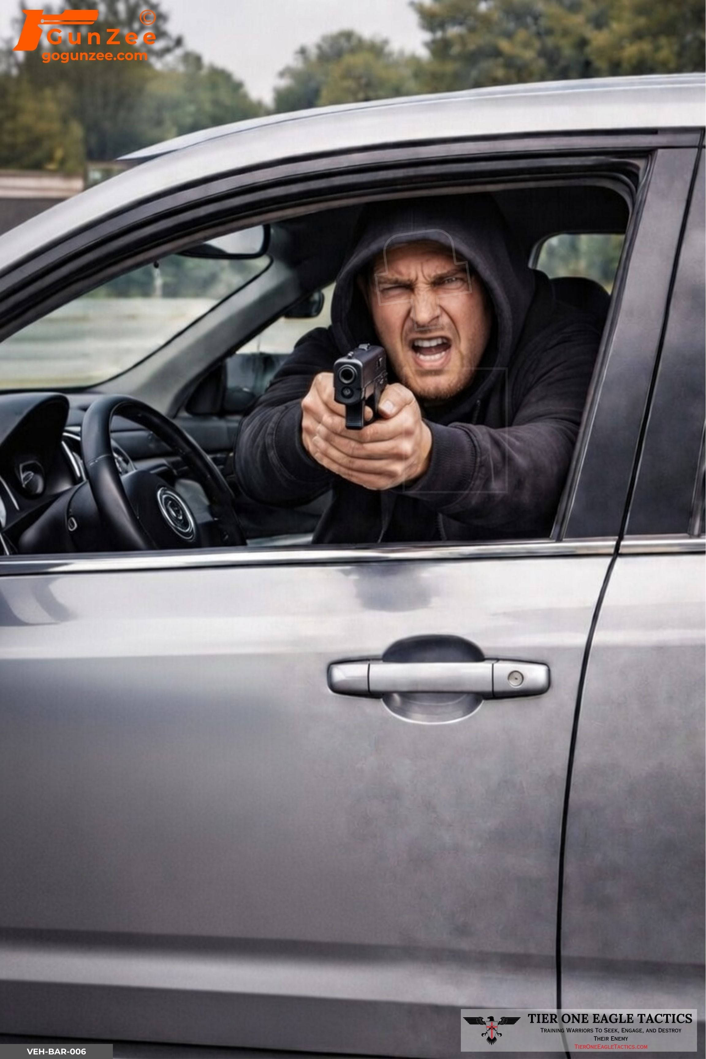 Vehicle Barrier Closed-Door Armed Driver Shooting Target [24" x 36"] — included in the 150-Target Training Pack