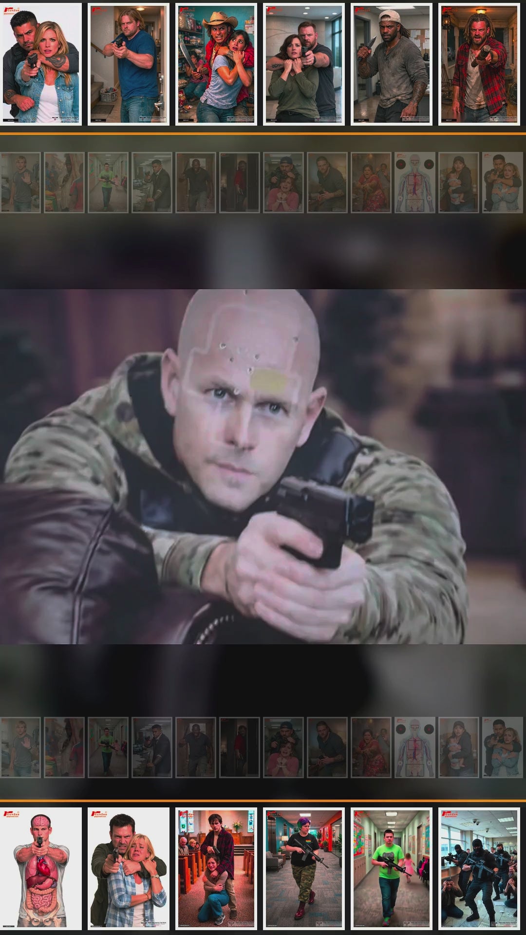 GunZee scenario targets (mobile): NKZ and bestseller designs streaming over live range and shoot-house footage